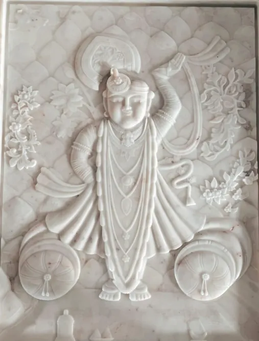 CNC-carved marble relief of Shrinathji