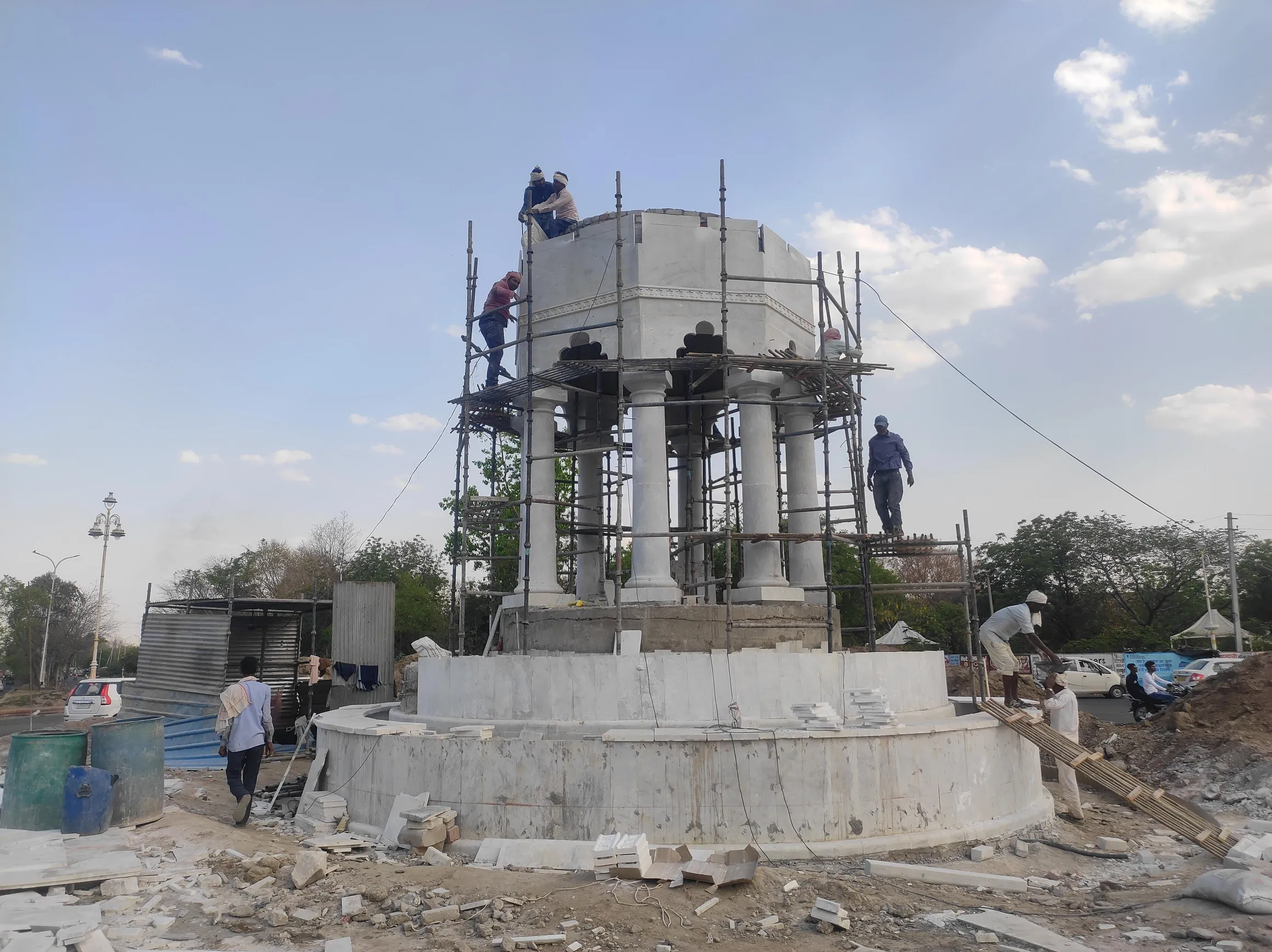 Marble chhatri under construction