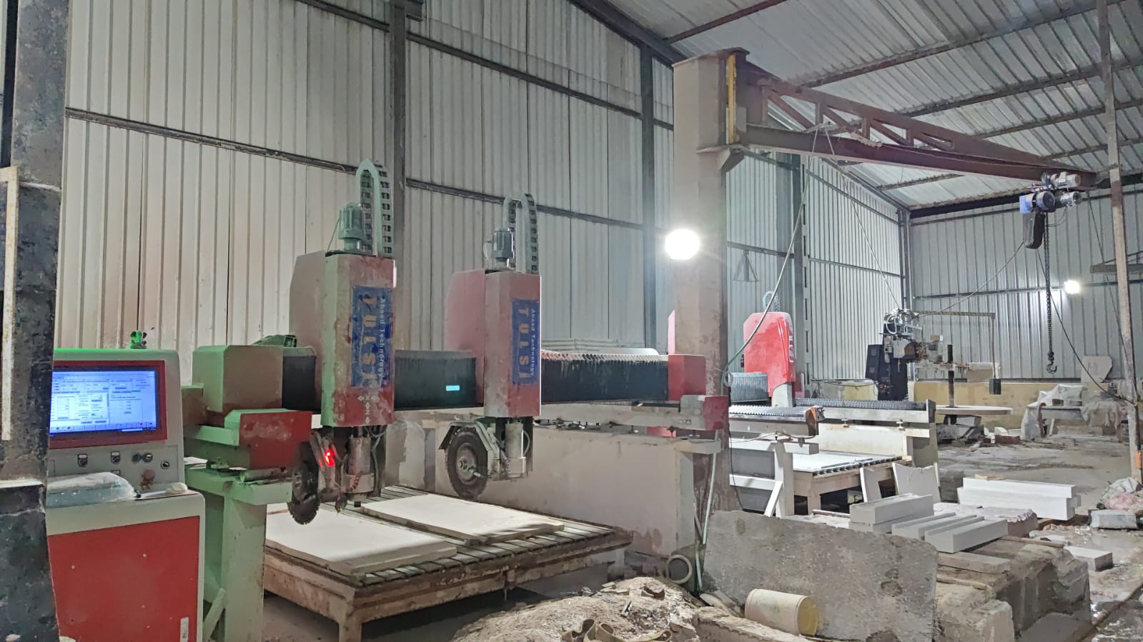 CNC stone carving workshop with multi-head machines