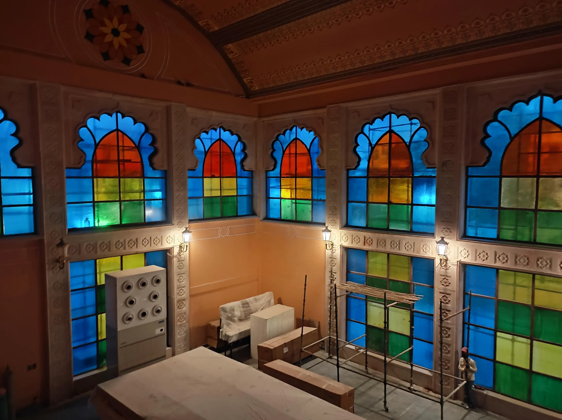 Heritage interior with stained-glass windows