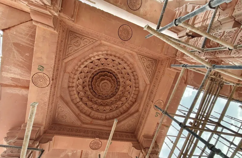 Carved sandstone temple ceiling dome