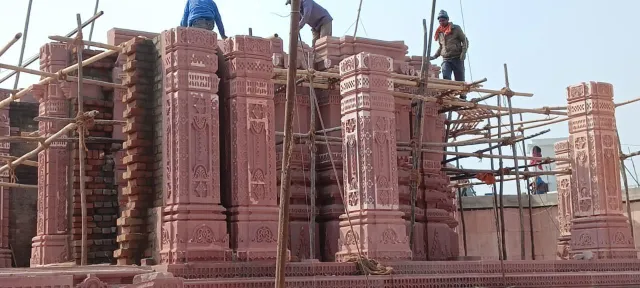 Carved red sandstone columns