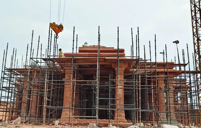 Square red sandstone columns