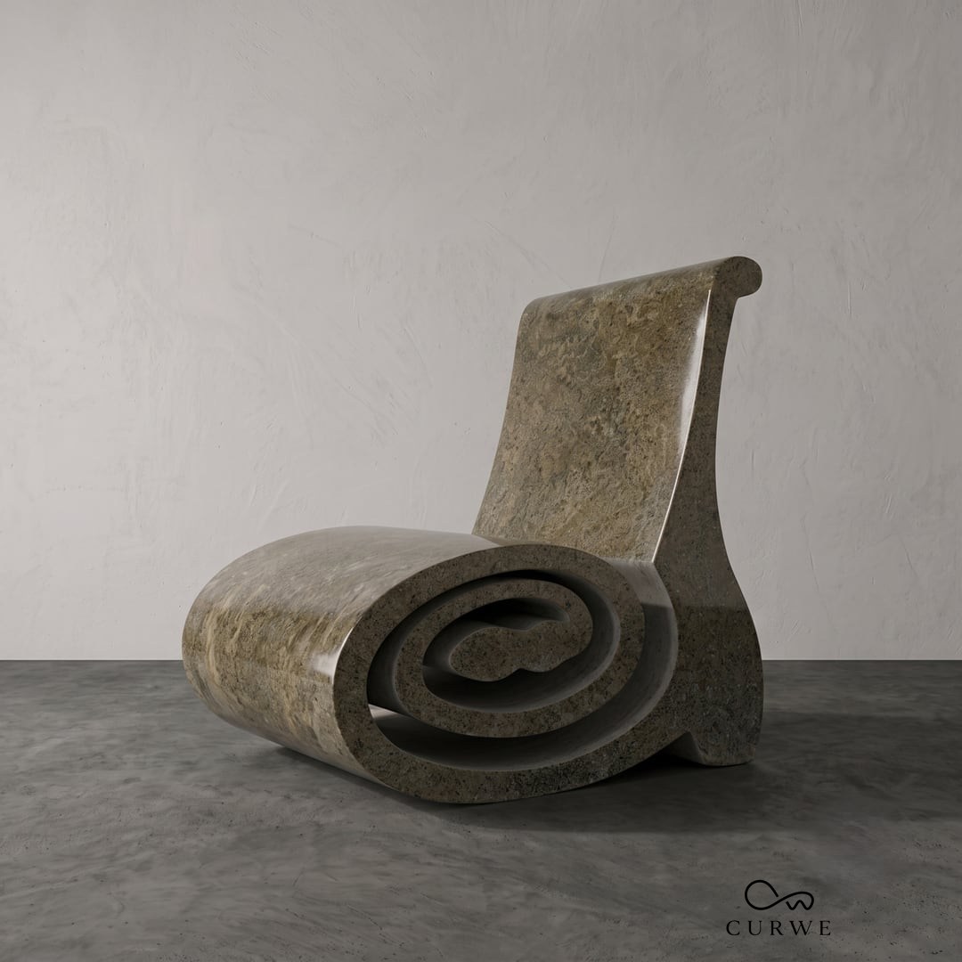 Custom spiral-carved stone lounge chair