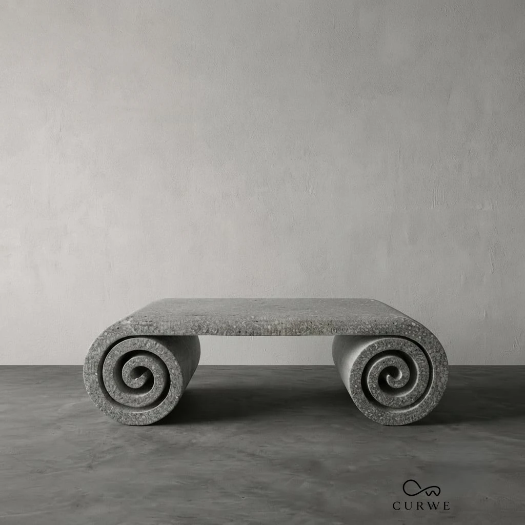 Granite bench with carved scroll ends