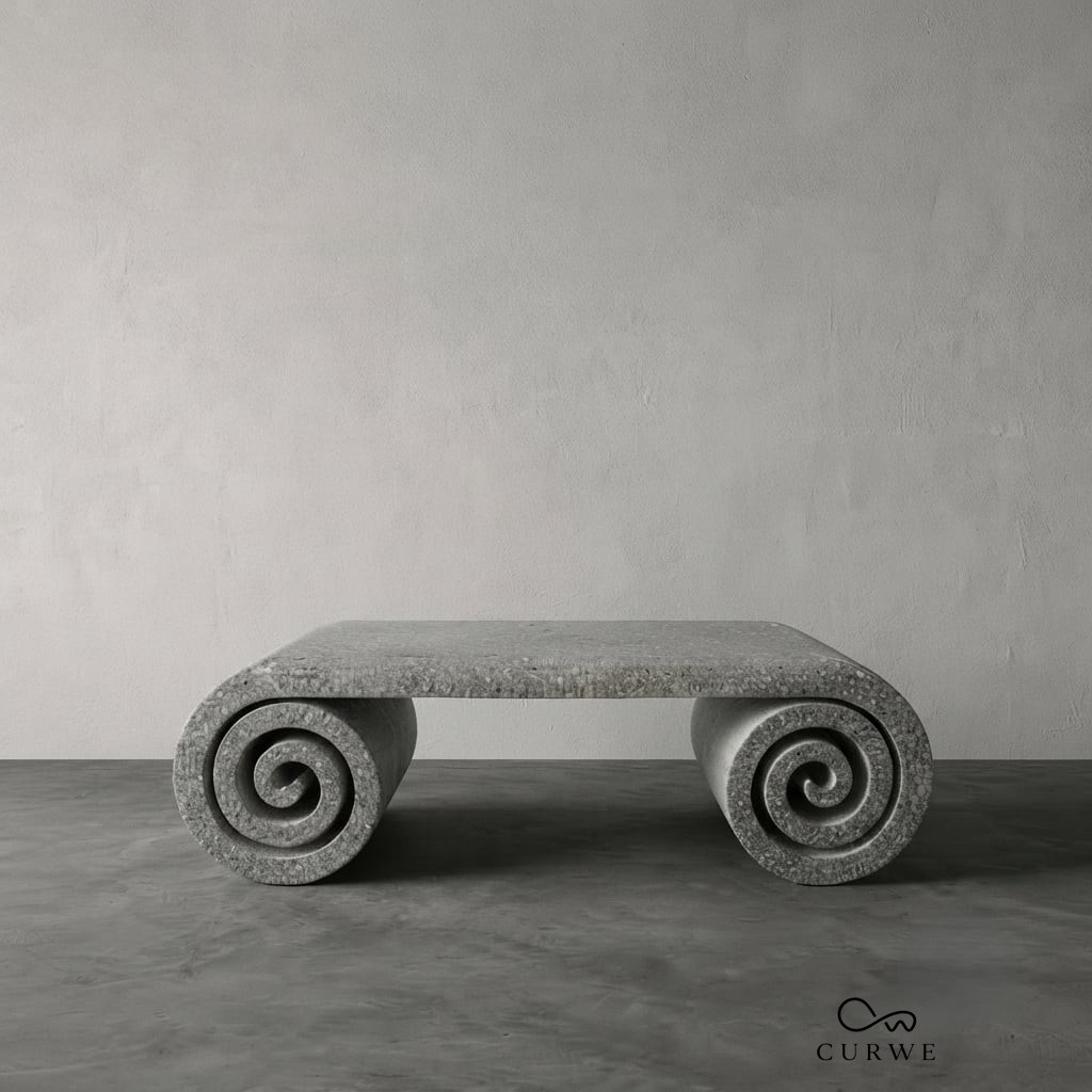 Granite bench with carved scroll ends
