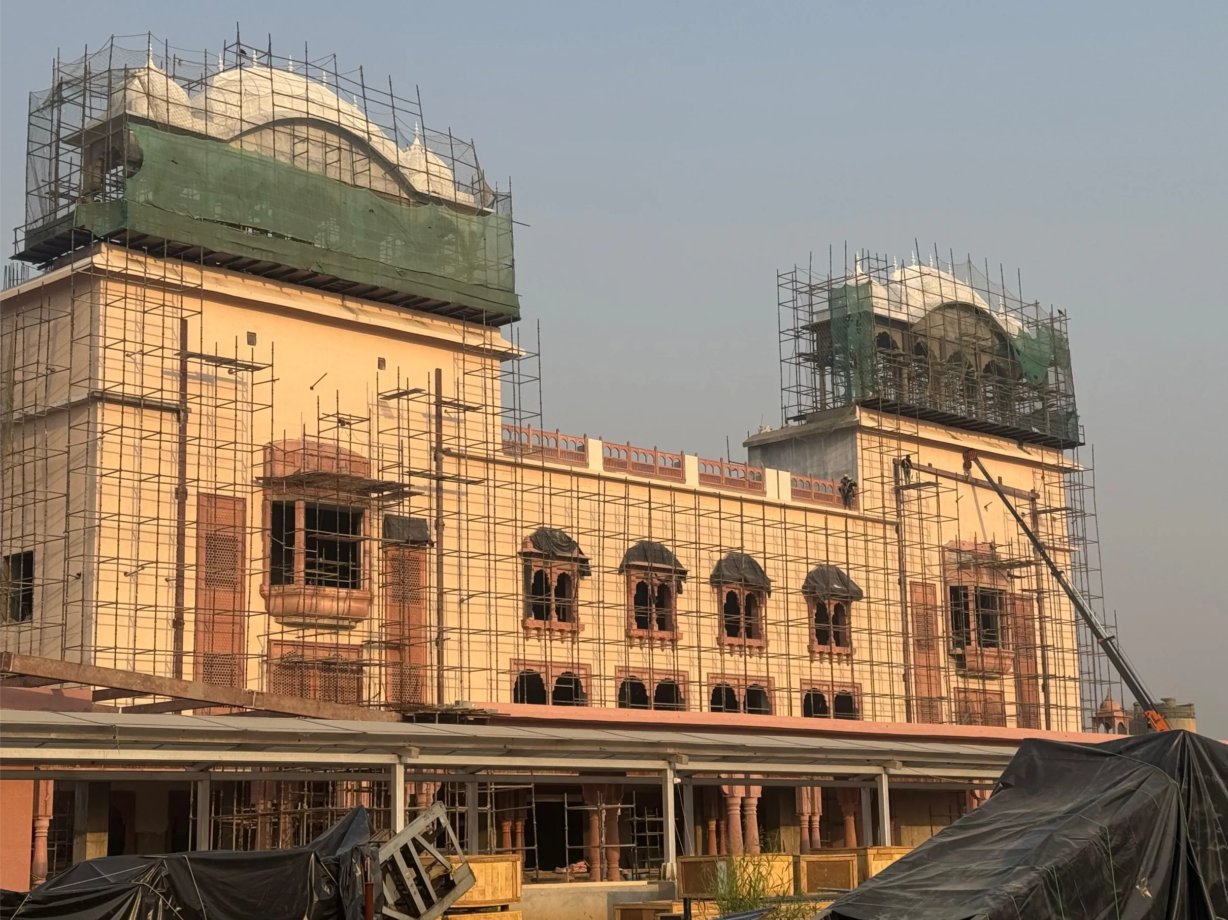 Sandstone façade with domed pavilions under construction – Jaipur Junction Redevelopment, Jaipur