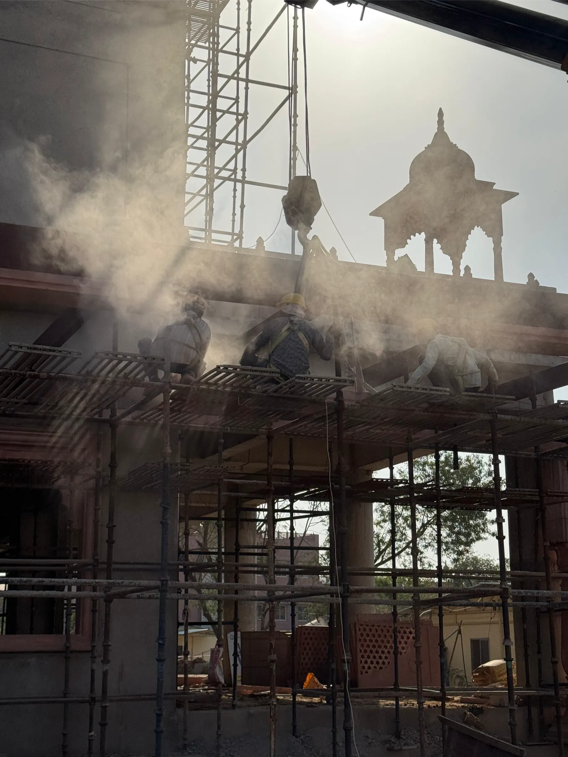 Stone cutting on the upper façade – Jaipur Junction Redevelopment, Jaipur
