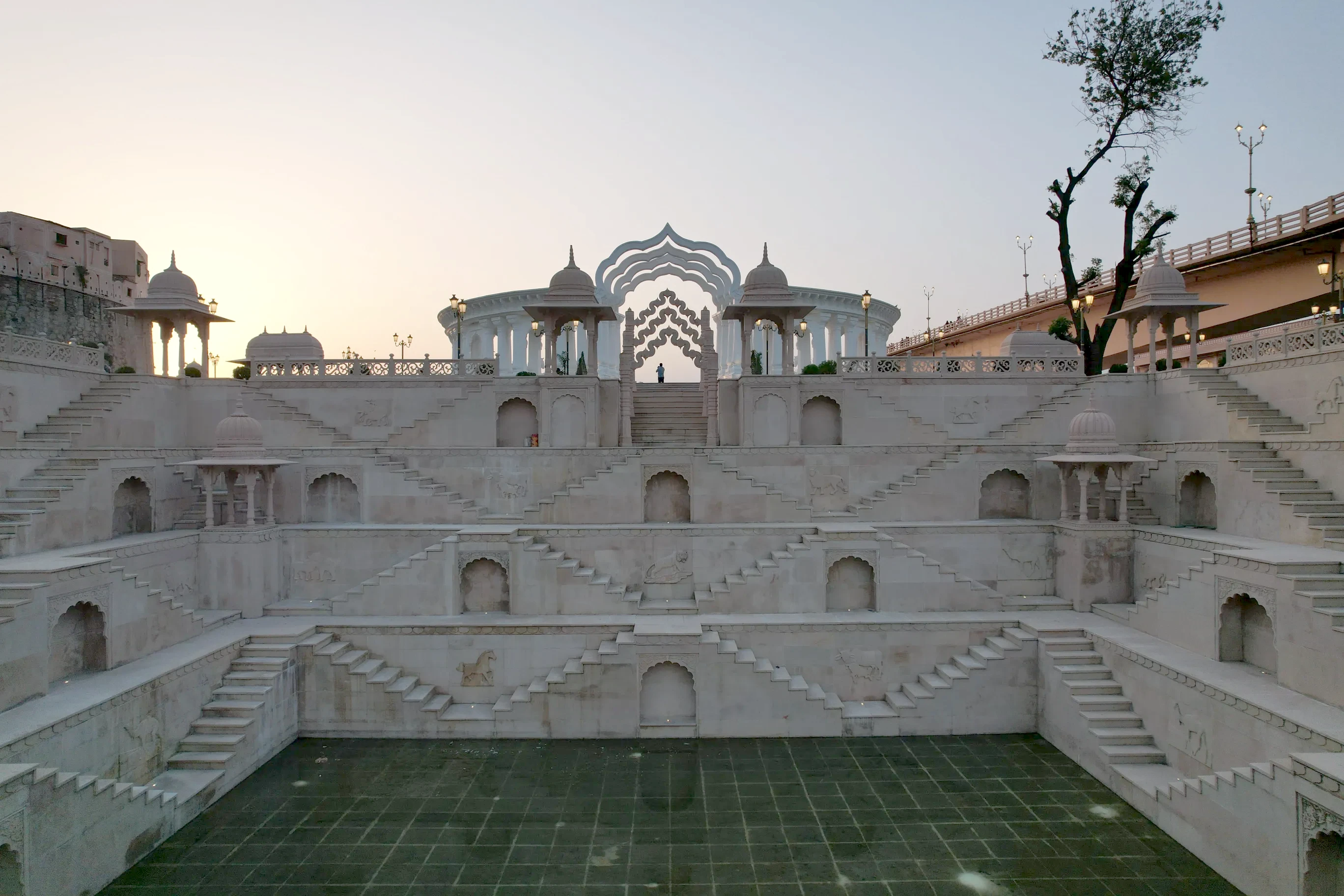 Stepwell at dusk with carved arch – Stepwell, Nayapura, Kota