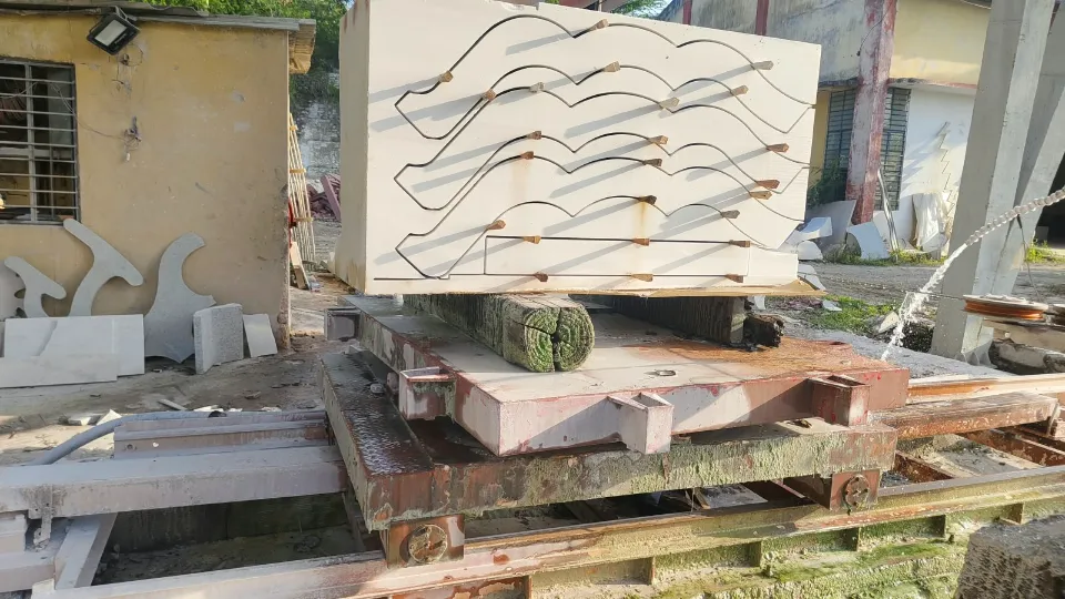 Concentric arcs and radii cut into a stone block