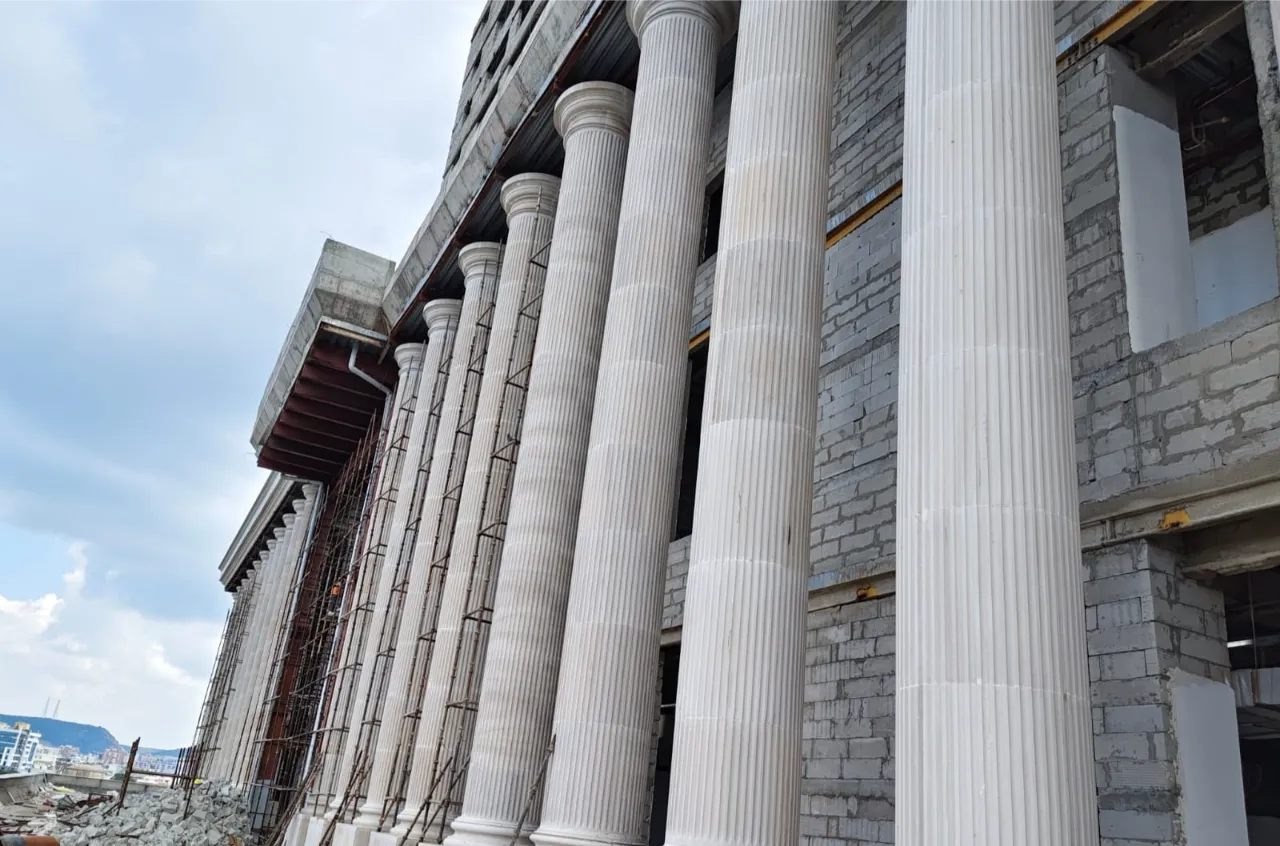 Round stone columns on a building facade